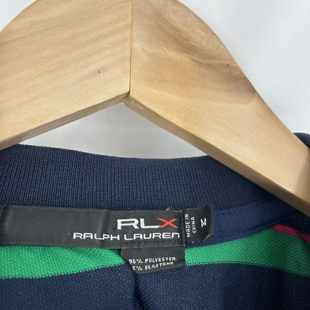 RLX Ralph Lauren Polo Shirt Size Medium Mens Navy Green Pink Golf Striped Wick
